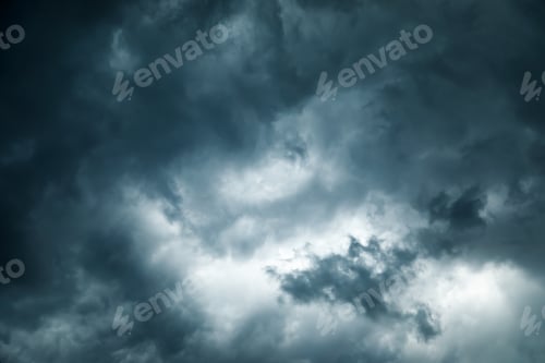 Preview: Sky. Dark stormy sky, thunderstorm and hurricane, clouds background