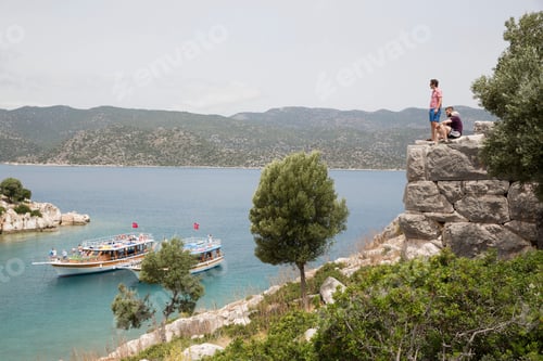 Preview: Two men looking out at coast on the Lycian way, Turkey