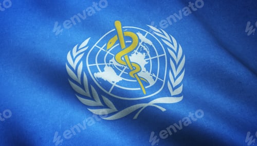 Preview: Closeup shot of the waving flag of the World Health Organization with interesting textures
