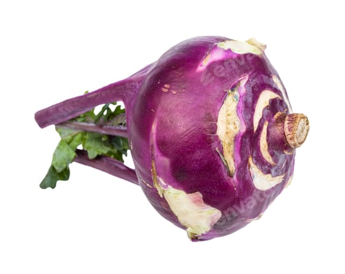 Preview: Purple Kohlrabi with Leaves on White Background