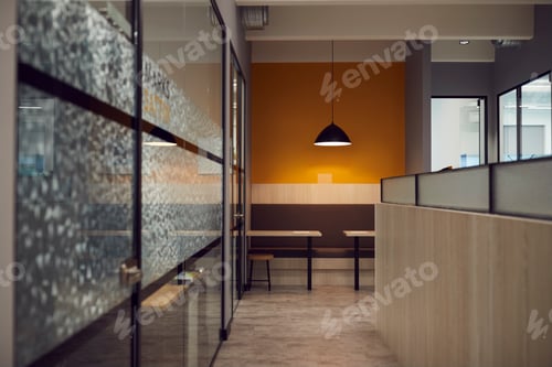 Preview: View Along Corridor Of Modern Office To Informal Seating Area