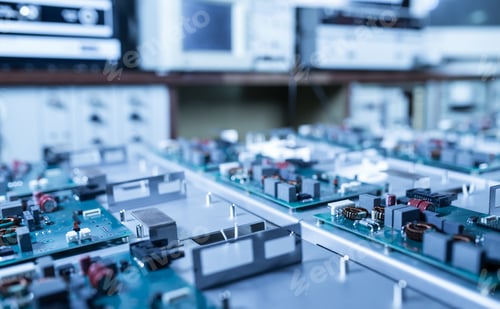 Preview: Microcircuits and components lie on metal plates