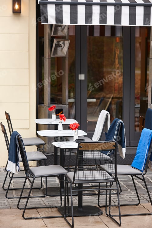 Preview: Coffee shop cafeteria outdoor furniture and facade in winter time