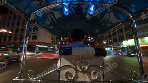Preview: Driving tuktuk in night Bangkok, Thailand