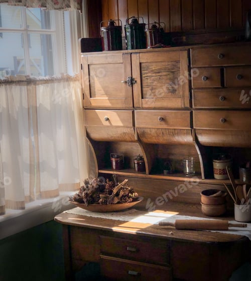 Preview: Old fashioned vintage wooden kitchen cabinets Hoosier style