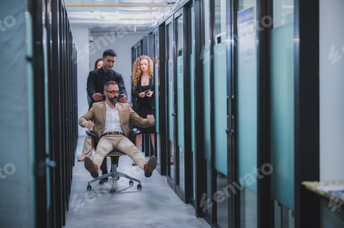 Preview: professional business male person, smart businessman are happy at modern office