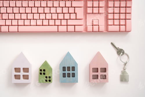 Preview: Mini colorful houses and pink keyboard