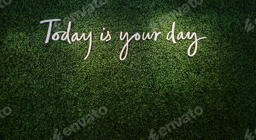 Preview: I found "TODAY IS YOUR DAY" written and highlighted on a wall of fake ivy at the entry of a retail