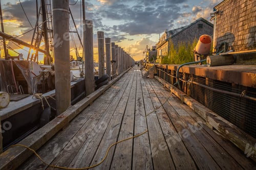 Preview: Dutcher Dock in the fishing village of Menemsha on Marthas Vineyard with fishing boats at sunset