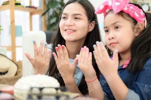 Preview: child girl person are make-up by beauty cosmetic, happy childhood lifestyle at home