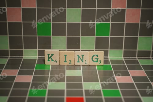 Preview: Tile with green king text on a blocked background
