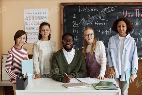 Preview: Cheerful Teacher And Students Portrait