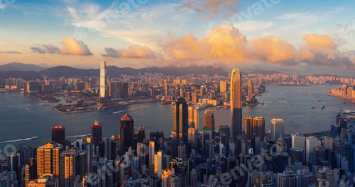 Preview: Hong Kong Downtown, China. Financial district in city in Asia. Skyscraper buildings