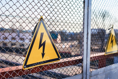 Preview: Electrical hazard sign. High voltage electricity on a railway station
