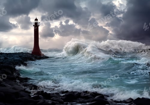 Preview: Lighthouse and rough sea - west coast of Ireland