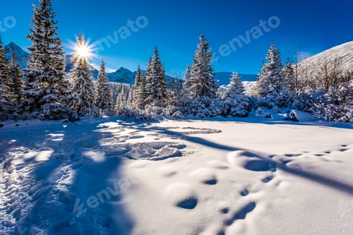 Preview: Cold winter sunrise in the mountains in Poland