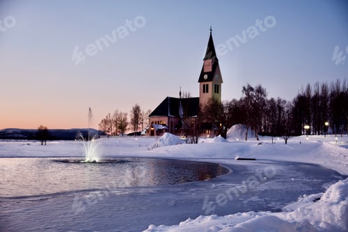 Preview: pink church in Arjeplog, north of Sweden