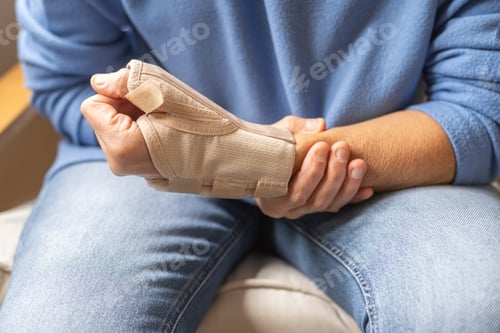 Preview: Person experiencing wrist pain wearing carpal tunnel brace