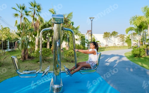 Preview: Asian women exercise fitness in a public park in Pattaya Thailand.