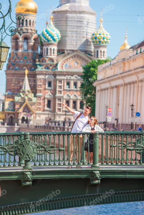 Preview: Family at the summer waterfront in Saint Petersburg outdoors