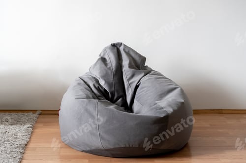 Preview: a grey bag chair or bean armchair at home in living room
