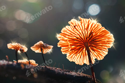 Preview: Mushroom Parrot Toadstool or Parrot Waxcap on a wood