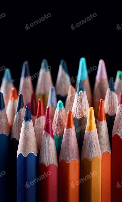 Preview: The colorful colored pencils on black background