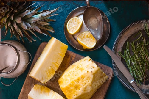 Preview: Peeled pineapple, lemon and rosemary for jam