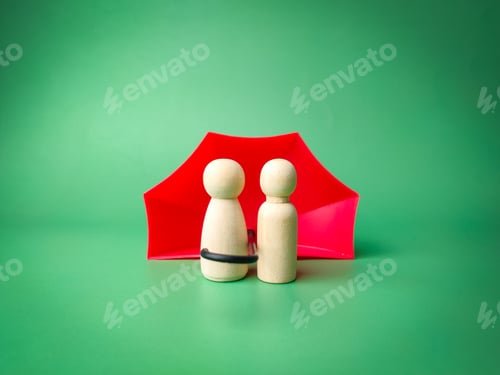 Preview: Red umbrella and a couple of wooden peg dolls