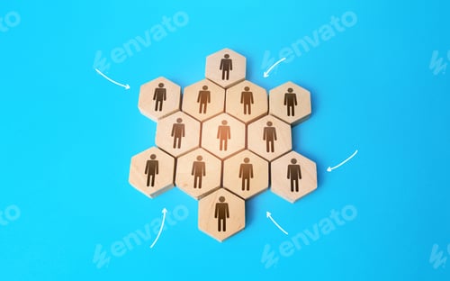 Preview: People gather in a group and form a topology snowflake shape.