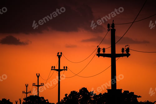 Preview: Shot of electric wires connecting with each other during evening time