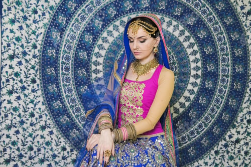 Preview: Woman In Indian Clothes Dancing Belly Dance. Young Beautiful Woman In National Costume Dancing