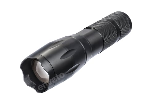 Preview: Black metallic flashlight or torch isolated