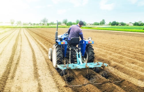 Preview: Farmer on a tractor making ridges and mounds rows on a farm field.