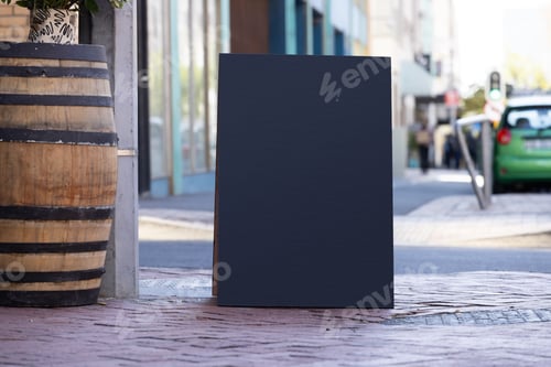 Preview: Blank sign standing on pavement with copy space