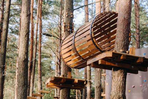 Preview: Elements of a rope town in the park. An empty rope town in the forest
