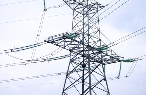 Preview: Towers power lines against a cloudy sky background. Electricity transmission pylons