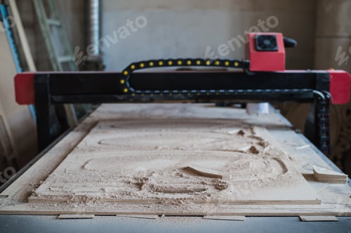 Preview: Automated cutting CNC machine in wood work shop