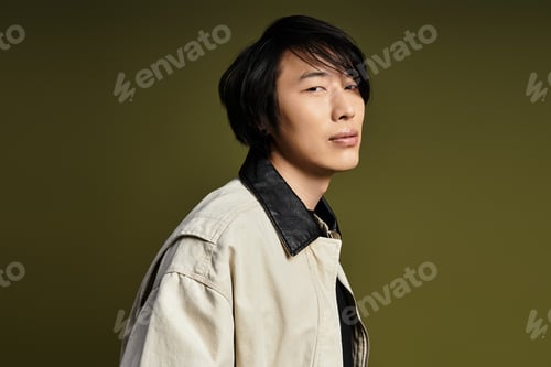 Preview: Stylish young man showcasing fashion in a contemporary studio environment