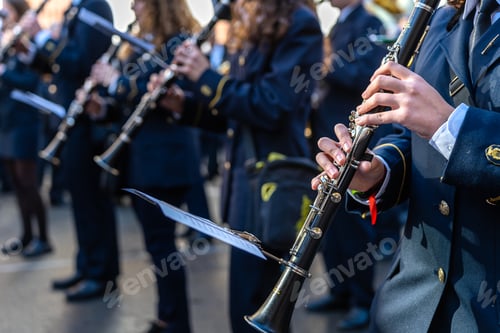 Preview: Wind instrument music band making music on the street.