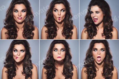Preview: Young Woman Making Playful Faces in Photo Collage