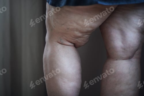 Preview: Fat woman with cellulite on her legs, cut out.