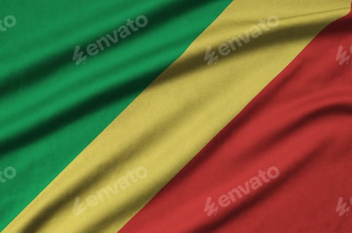 Preview: Congo flag is depicted on a sports cloth fabric with many folds. Sport team waving banner