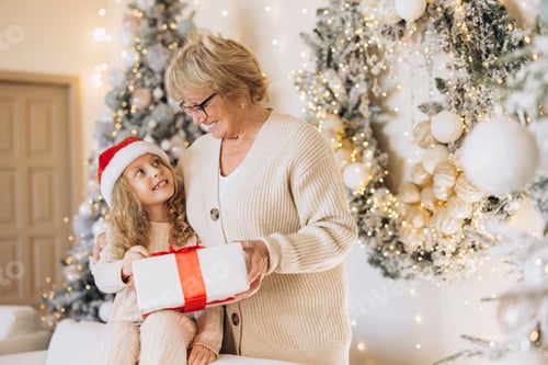 Preview: Grandmother and Granddaughter Sharing Christmas Joy and Gifts