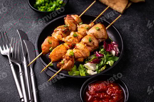 Preview: Chicken skewers kebab with vegetables