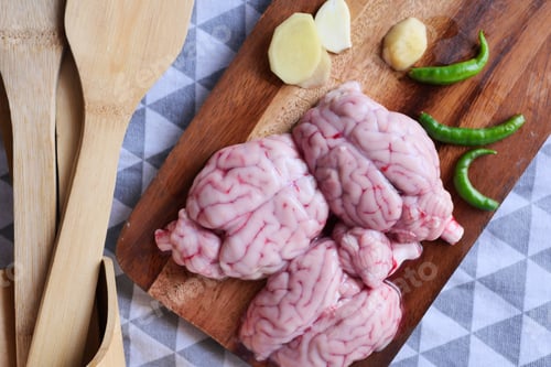 Preview: close up of mutton brain on a chopping board