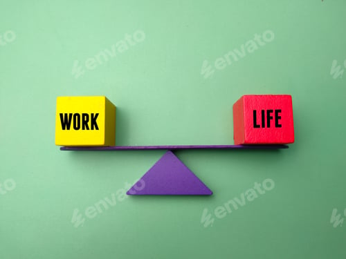 Preview: The colored triangle is in the middle balancing the words work and life. Business concept.
