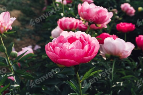 Preview: Beautiful peony flower in full bloom in the garden.