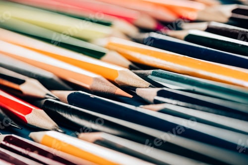 Preview: Close-up view of colorful pencils in mess as educational background