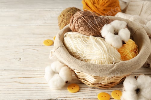 Preview: Concept of hobby, knitting, space for text